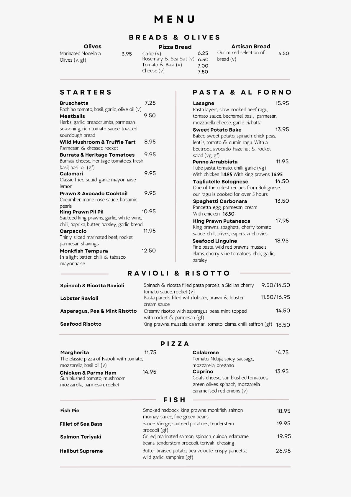 Menu - The Coast - Tarporley